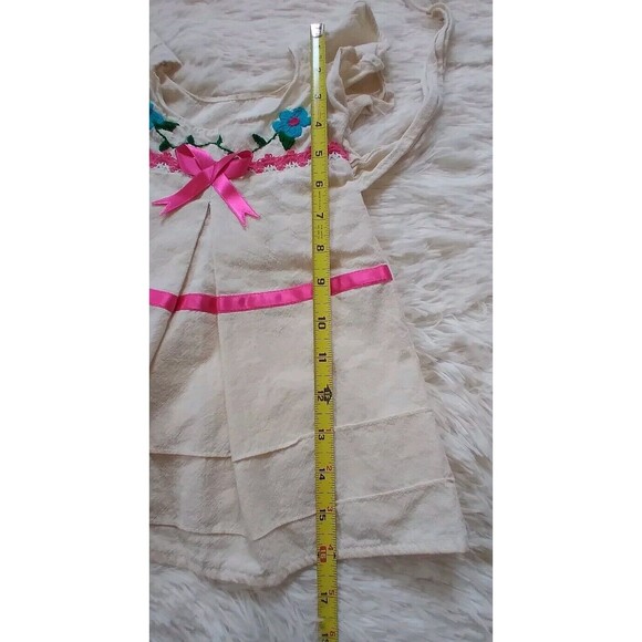 Handmade Baby Girls Boho Dress Embroidered Bow Ivory Size 3-9 Months - Picture 9 of 10